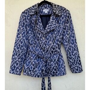 Isabella Blazer Women's 16-W Double Breasted Blue Leopard Print Tie Belt